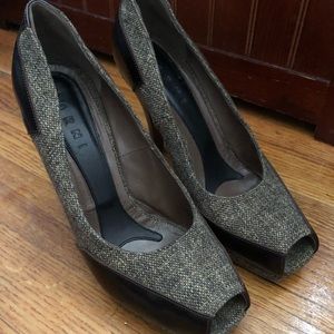 MARNI Tweed Leather &Wood Pumps High Heel Shoes 39
